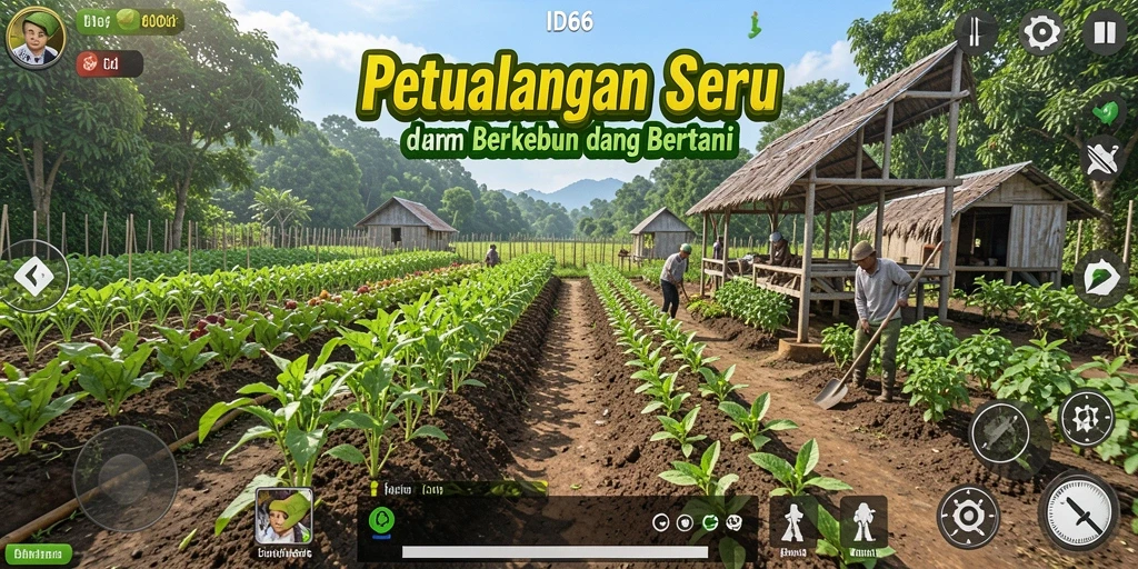 Screenshot gameplay ID66 menunjukkan aktivitas berkebun yang seru.