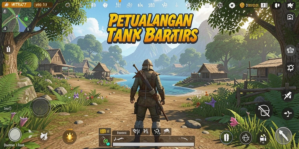 Screenshot gameplay MITRA77 menampilkan eksplorasi dunia terbuka yang luas.
