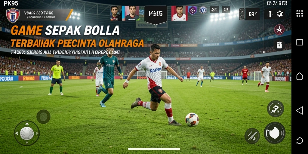Tampilan gameplay PK95 dengan aksi sepak bola yang seru.