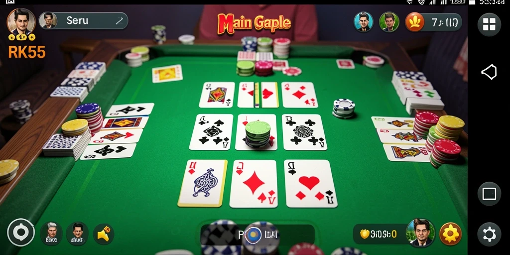 Screenshot gameplay RK55 yang menampilkan pertandingan Gaple seru.