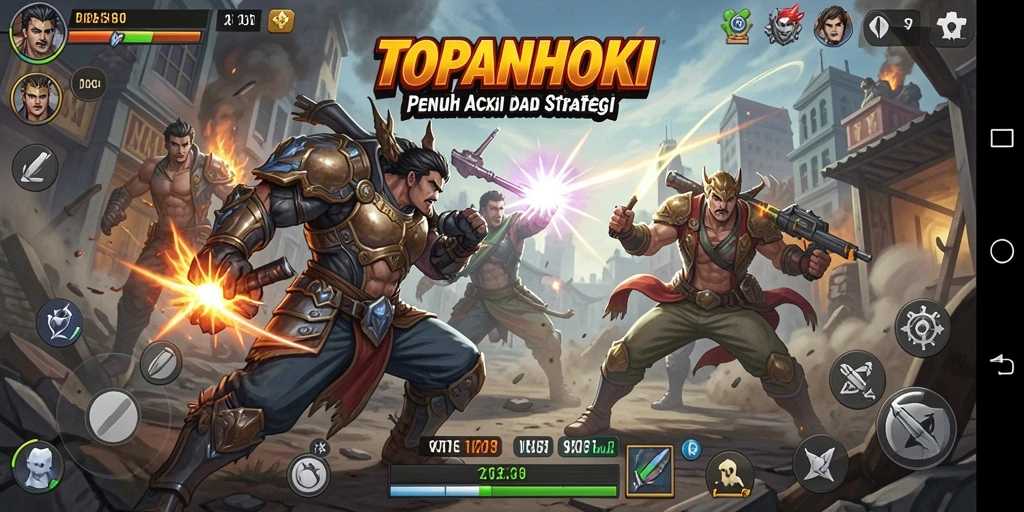 Screenshot gameplay <strong>TOPANHOKI</strong> menampilkan aksi pertarungan yang intens dan mendebarkan.